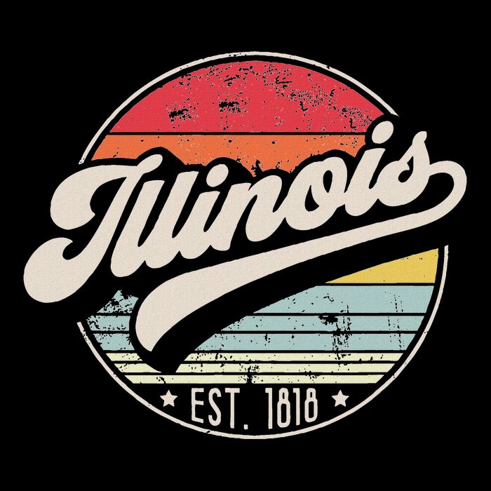 Retro Illinois Home State Il Cool 70s Style Sunset Bucket Hat