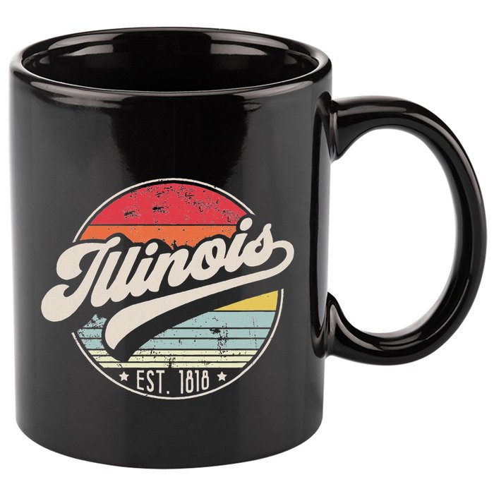 Retro Illinois Home State Il Cool 70s Style Sunset 11oz C Handle Ceramic Mug