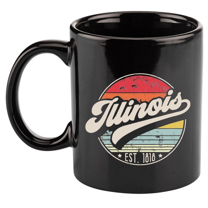 Retro Illinois Home State Il Cool 70s Style Sunset 11oz C Handle Ceramic Mug