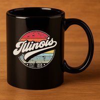 Retro Illinois Home State Il Cool 70s Style Sunset 11oz C Handle Ceramic Mug