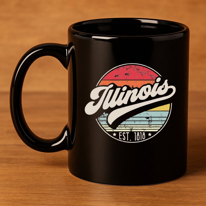 Retro Illinois Home State Il Cool 70s Style Sunset 11oz C Handle Ceramic Mug