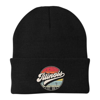 Retro Illinois Home State Il Cool 70s Style Sunset Beanie