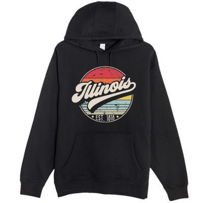 Retro Illinois Home State Il Cool 70s Style Sunset Premium Pullover Hoodie