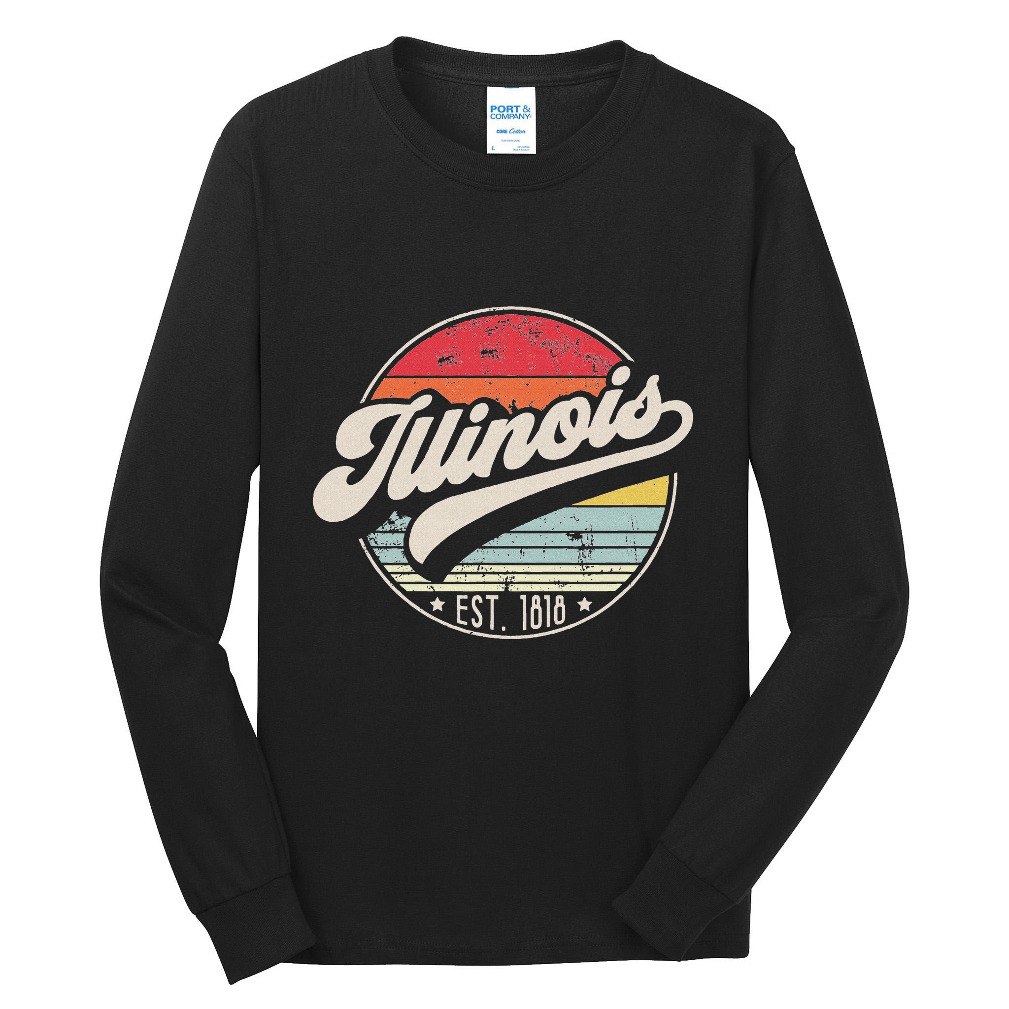Retro Illinois Home State Il Cool 70s Style Sunset Tall Long Sleeve T-Shirt