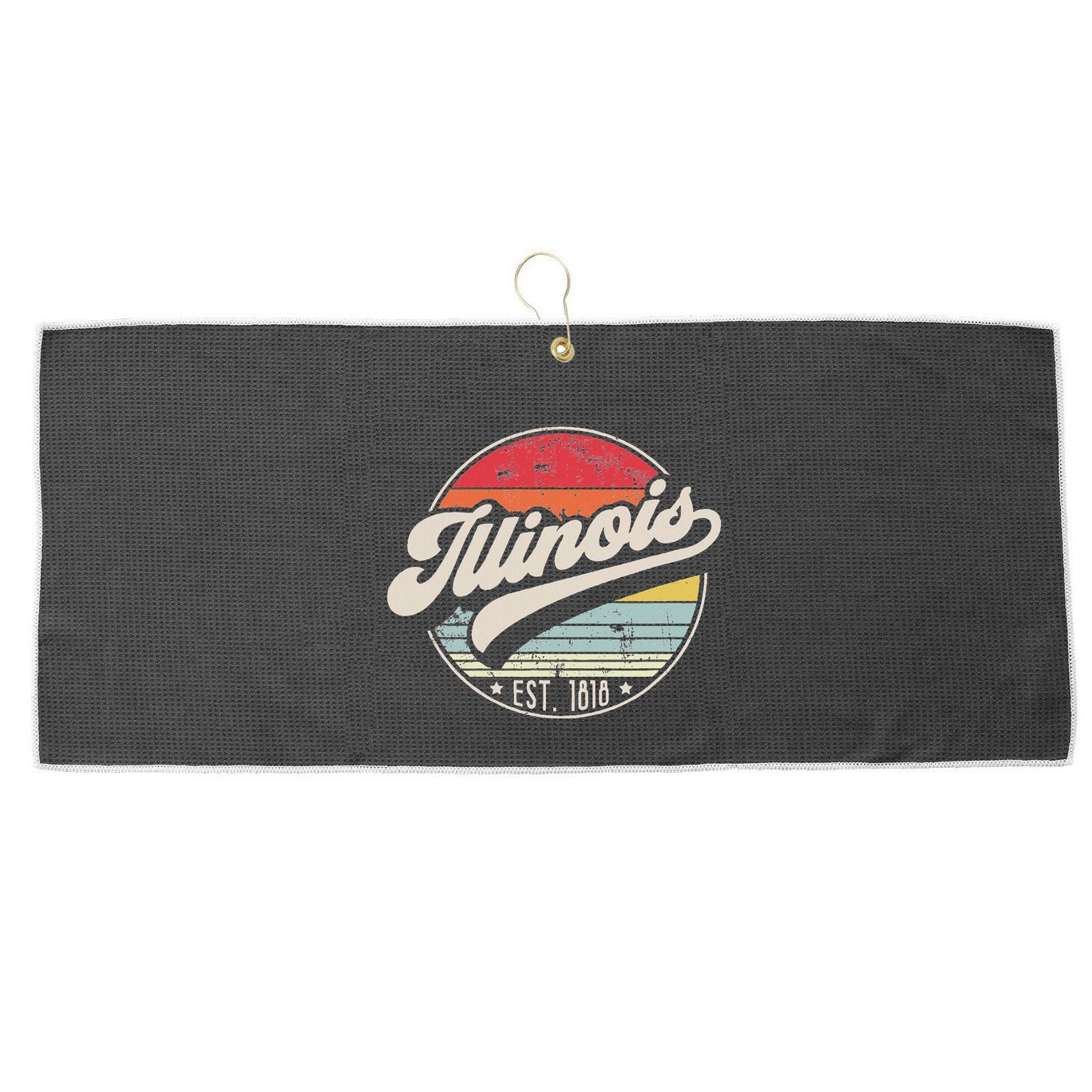 Retro Illinois Home State Il Cool 70s Style Sunset Large Microfiber Waffle Golf Towel