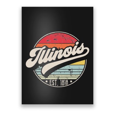 Retro Illinois Home State Il Cool 70s Style Sunset Poster