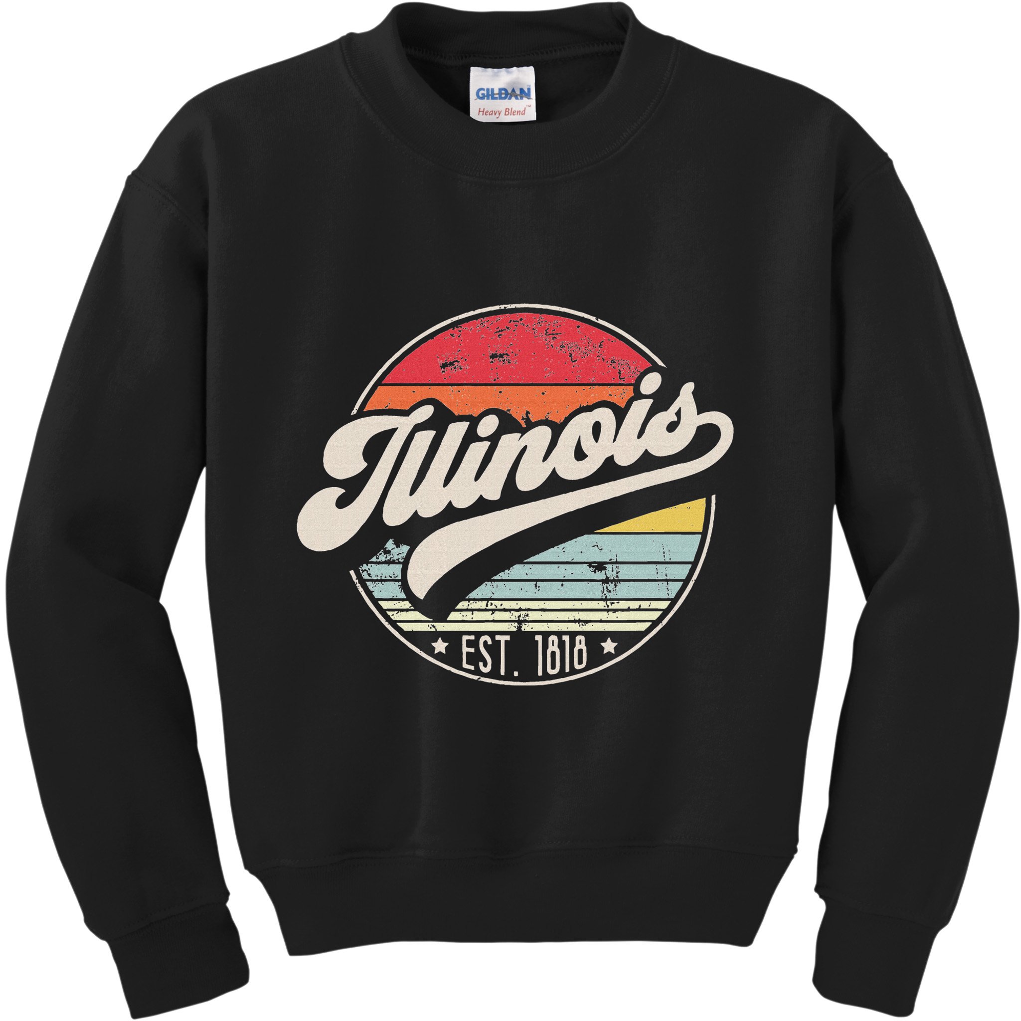 Retro Illinois Home State Il Cool 70s Style Sunset Kids Sweatshirt