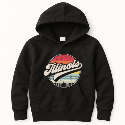 Retro Illinois Home State Il Cool 70s Style Sunset Kids Hoodie
