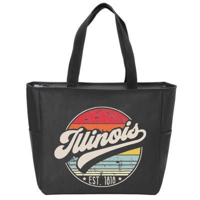 Retro Illinois Home State Il Cool 70s Style Sunset Zip Tote Bag