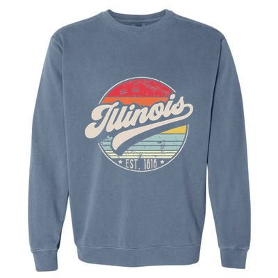Retro Illinois Home State Il Cool 70s Style Sunset Garment-Dyed Sweatshirt