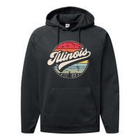 Retro Illinois Home State Il Cool 70s Style Sunset Performance Fleece Hoodie