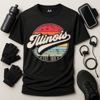 Retro Illinois Home State Il Cool 70s Style Sunset Cooling Performance Crew T-Shirt