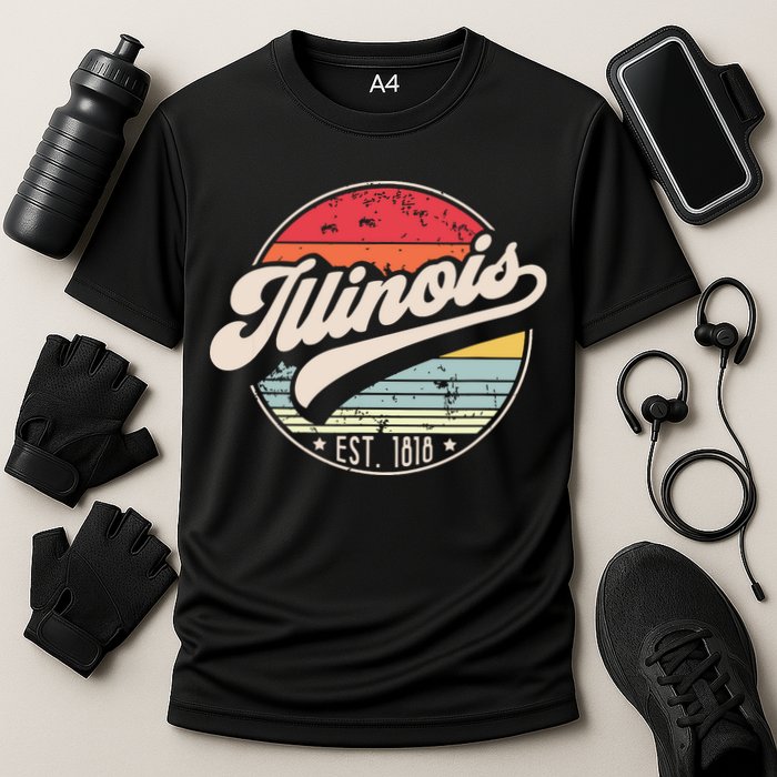 Retro Illinois Home State Il Cool 70s Style Sunset Cooling Performance Crew T-Shirt