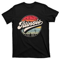 Retro Illinois Home State Il Cool 70s Style Sunset T-Shirt