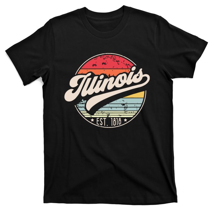 Retro Illinois Home State Il Cool 70s Style Sunset T-Shirt