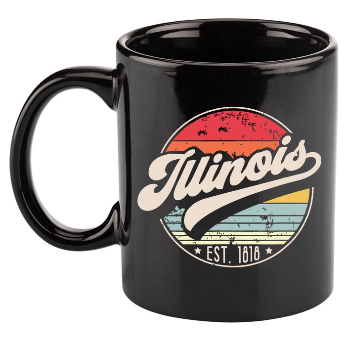Retro Illinois Home State Il Cool 70s Style Sunset 11oz C Handle Ceramic Mug
