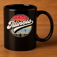 Retro Illinois Home State Il Cool 70s Style Sunset 11oz C Handle Ceramic Mug