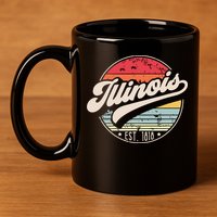 Retro Illinois Home State Il Cool 70s Style Sunset 11oz C Handle Ceramic Mug