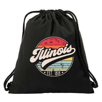 Retro Illinois Home State Il Cool 70s Style Sunset Drawstring Bag