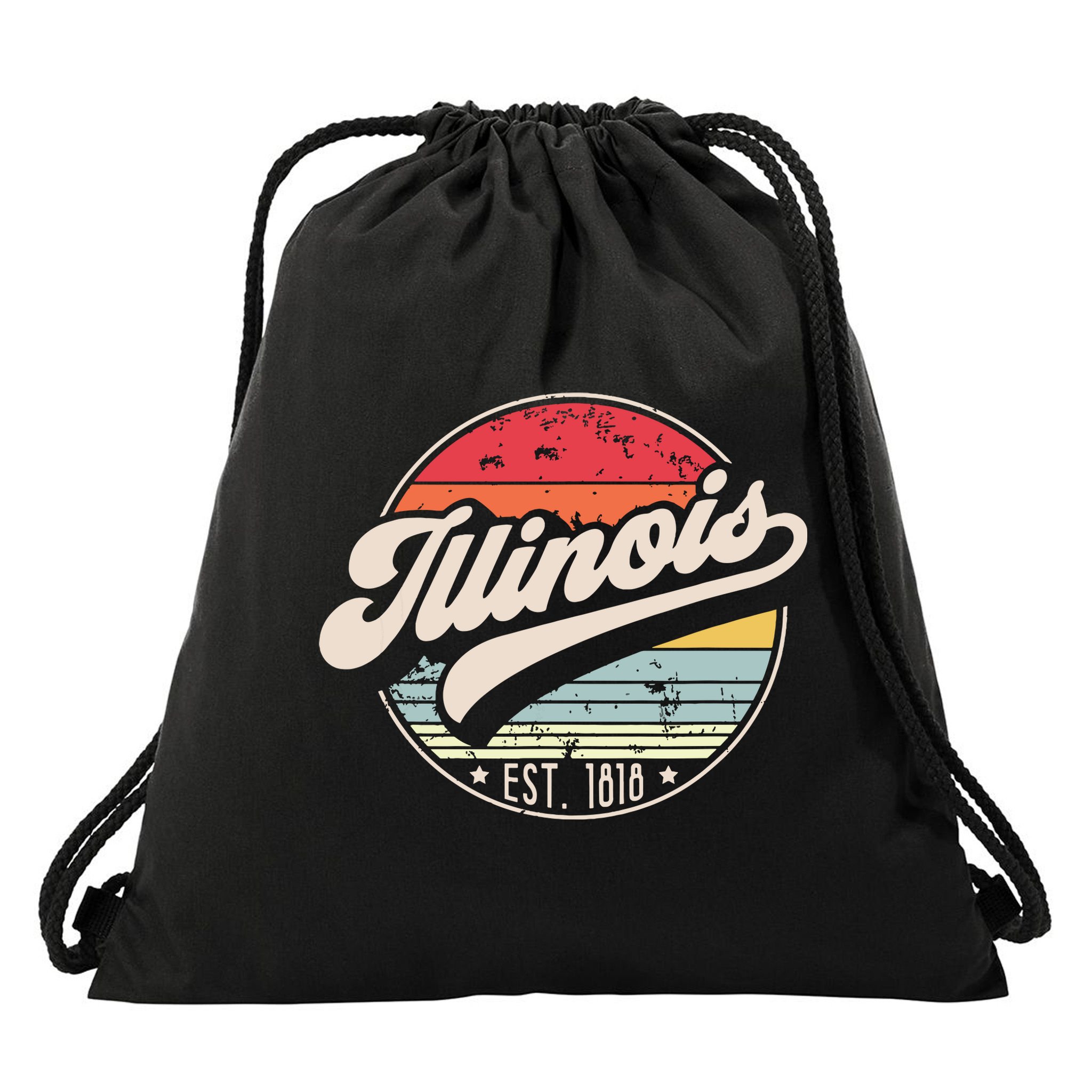 Retro Illinois Home State Il Cool 70s Style Sunset Drawstring Bag