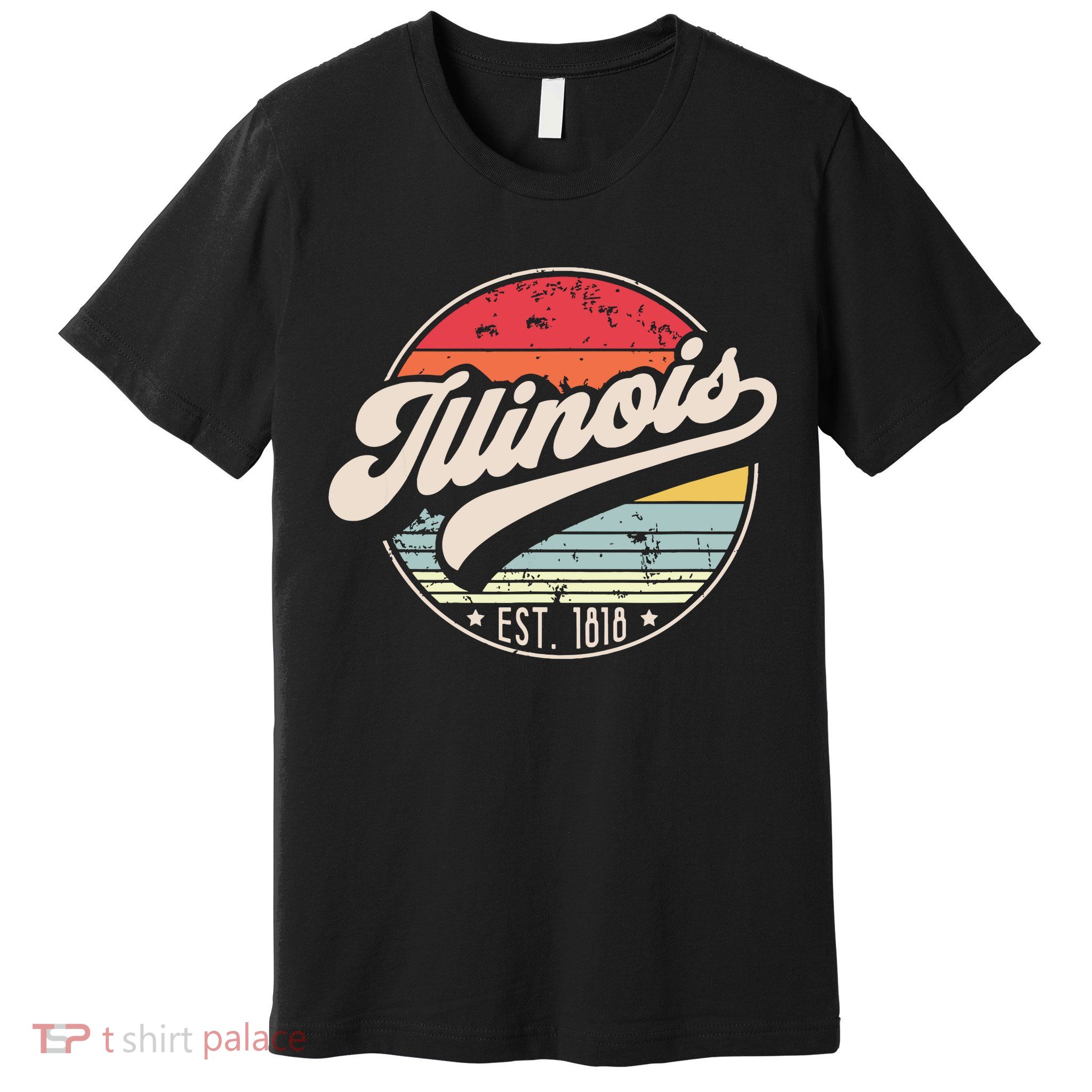 Retro Illinois Home State Il Cool 70s Style Sunset Premium T-Shirt