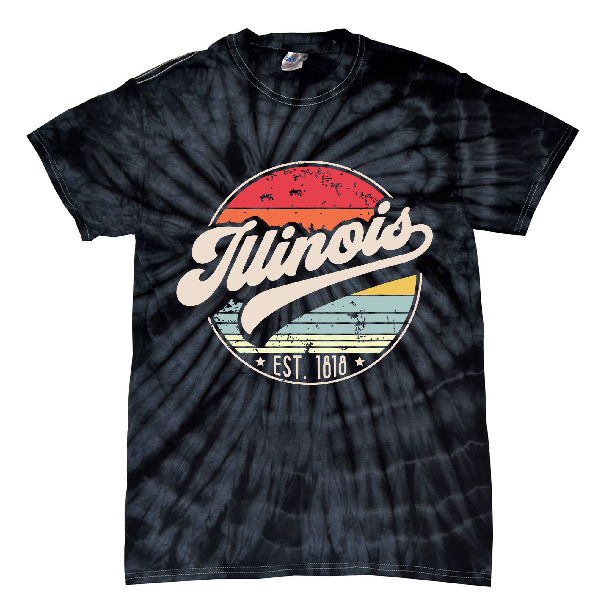 Retro Illinois Home State Il Cool 70s Style Sunset Tie-Dye T-Shirt