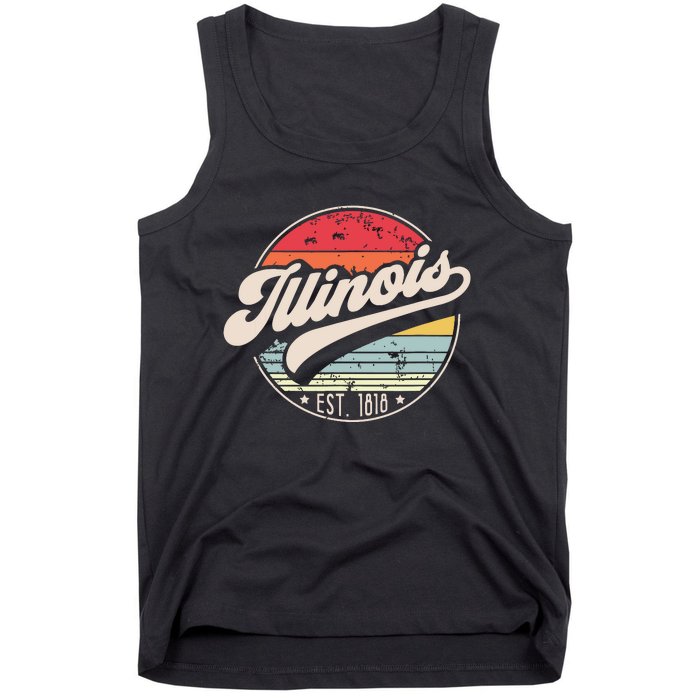 Retro Illinois Home State Il Cool 70s Style Sunset Tank Top