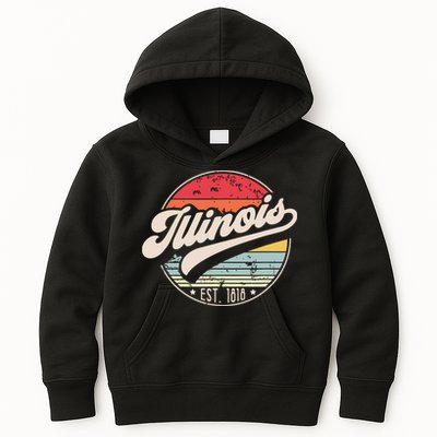 Retro Illinois Home State Il Cool 70s Style Sunset Kids Hoodie