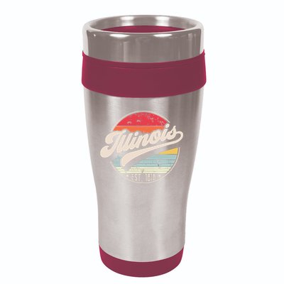 Retro Illinois Home State Il Cool 70s Style Sunset 16oz Travel Tumbler