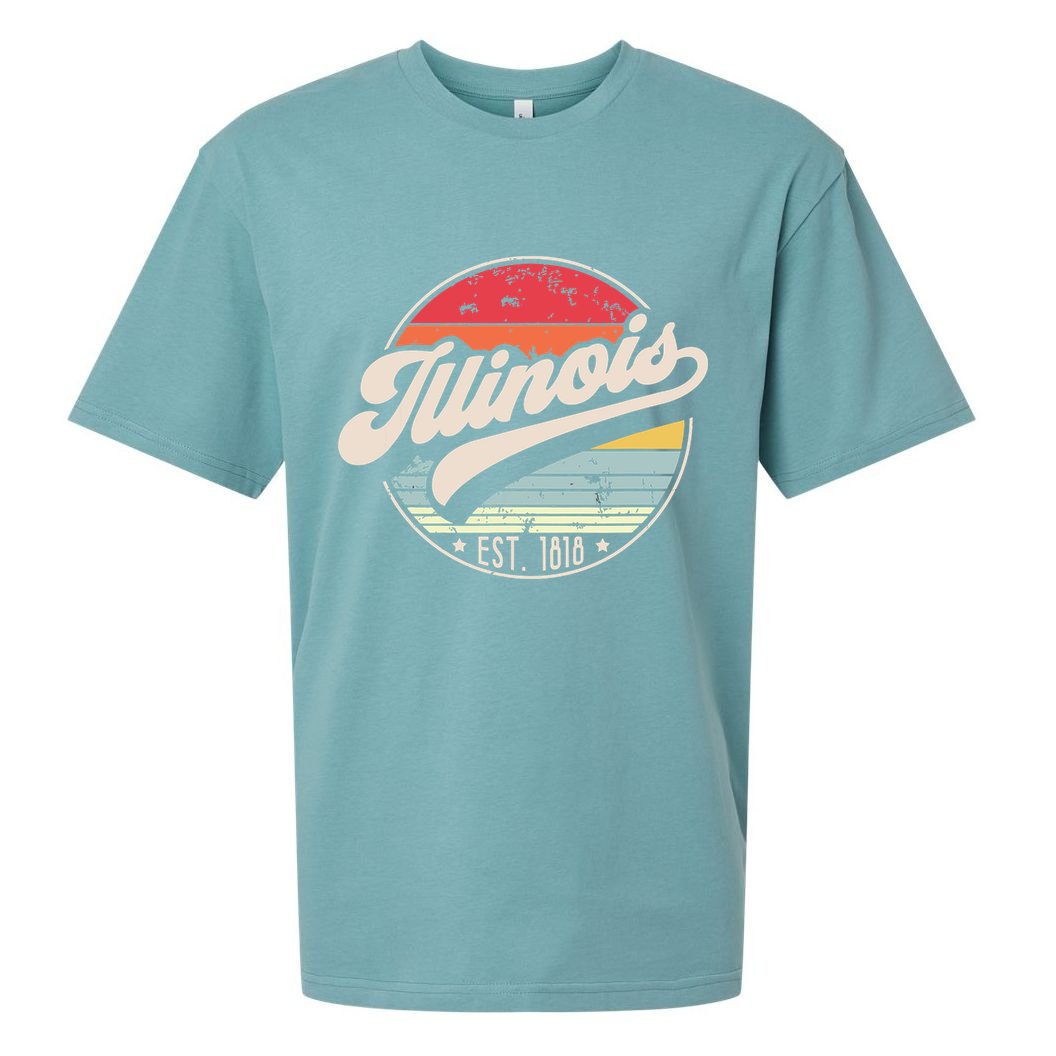 Retro Illinois Home State Il Cool 70s Style Sunset Sueded Cloud Jersey T-Shirt