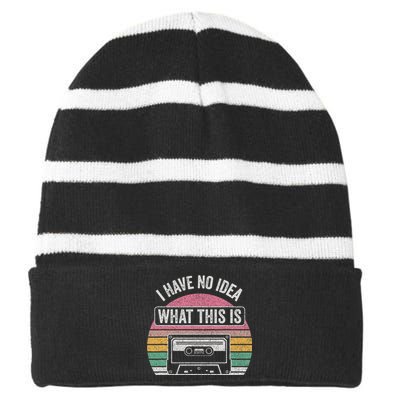 Retro I Have No Idea What This Is Funny Cassette Striped Beanie with Solid Band