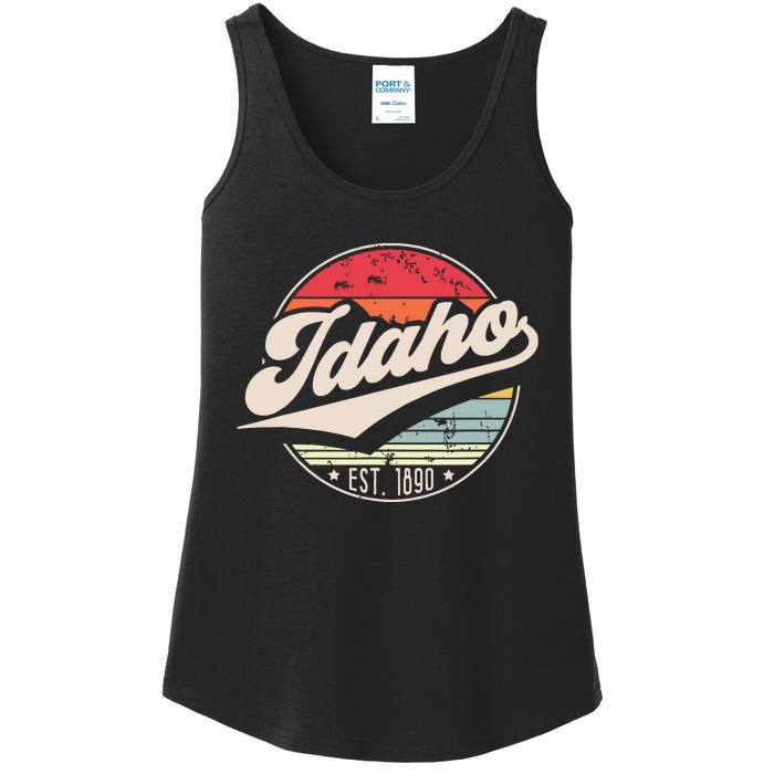 Retro Idaho Home State Id Cool 70s Style Sunset Ladies Essential Tank