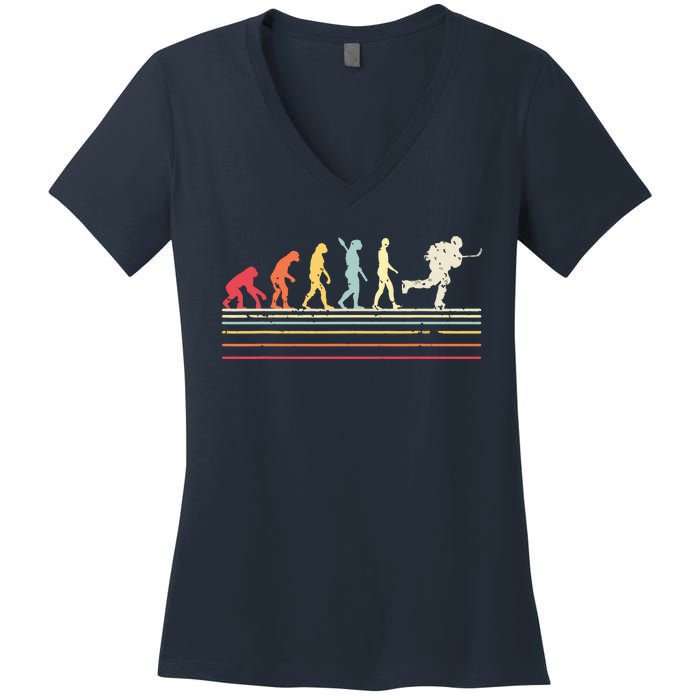 Retro Ice Hockey Evolution Gift For Ice Hockey Players Women's V-Neck T-Shirt