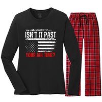 Retro IsnT It Past Your Jail Time Vintage American Flag Women's Long Sleeve Flannel Pajama Set 