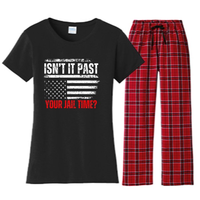 Retro IsnT It Past Your Jail Time Vintage American Flag Women's Flannel Pajama Set