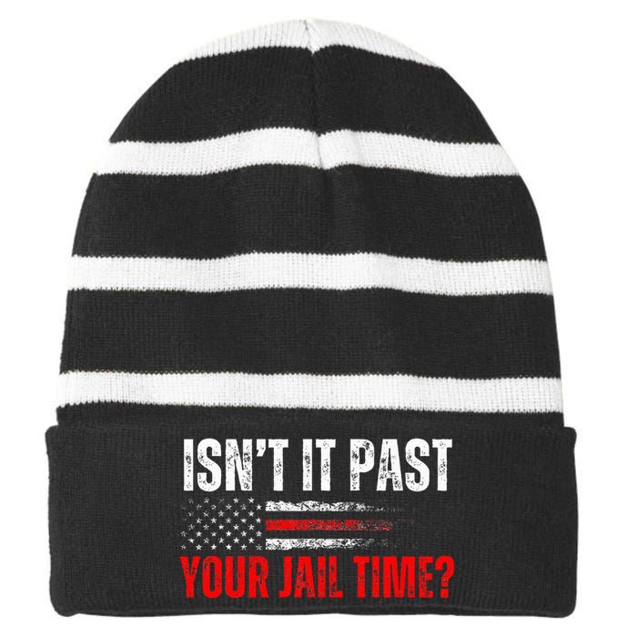 Retro IsnT It Past Your Jail Time Vintage American Flag Striped Beanie with Solid Band