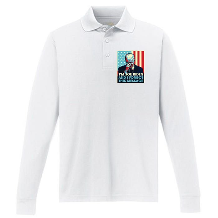 Retro Im Joe Biden And I Forgot This Message Us Flag Performance Long Sleeve Polo