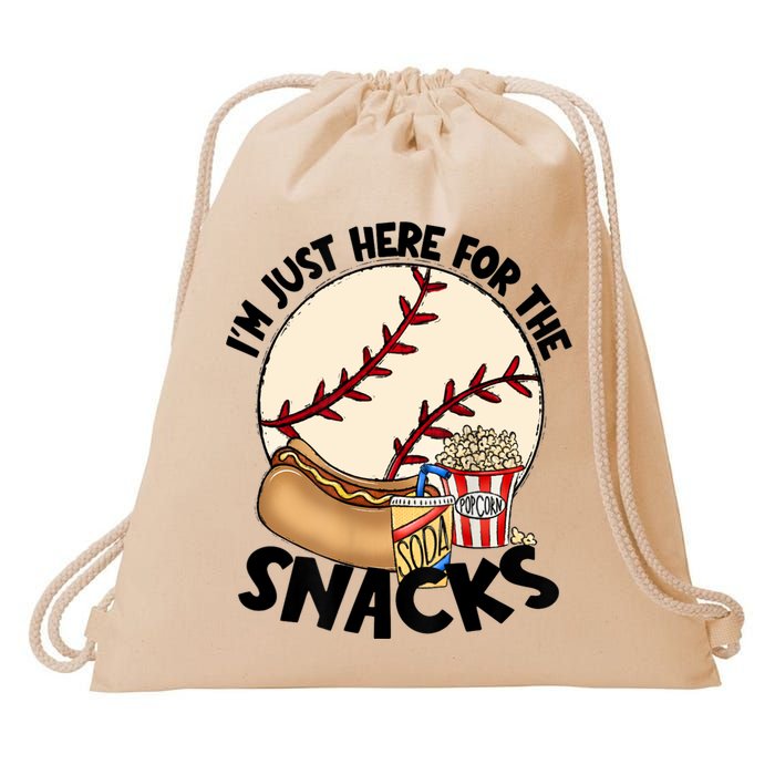 Retro I'm Just Here For The Snacks Funny Baseball Lover Drawstring Bag