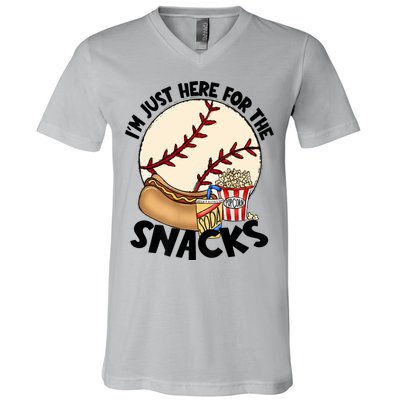 Retro I'm Just Here For The Snacks Funny Baseball Lover V-Neck T-Shirt