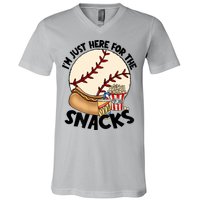 Retro I'm Just Here For The Snacks Funny Baseball Lover V-Neck T-Shirt