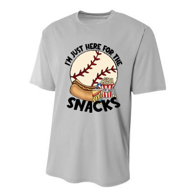 Retro I'm Just Here For The Snacks Funny Baseball Lover Youth Performance Sprint T-Shirt