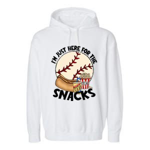 Retro I'm Just Here For The Snacks Funny Baseball Lover Garment-Dyed Fleece Hoodie