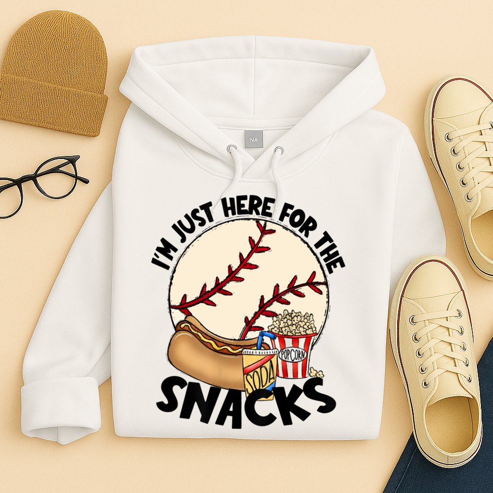 Retro I'm Just Here For The Snacks Funny Baseball Lover Hoodie