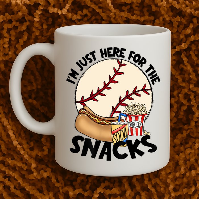 Retro I'm Just Here For The Snacks Funny Baseball Lover Mug