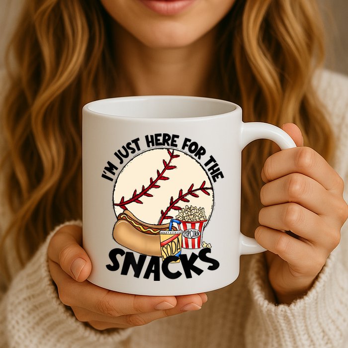 Retro I'm Just Here For The Snacks Funny Baseball Lover Mug