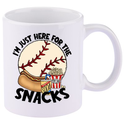 Retro I'm Just Here For The Snacks Funny Baseball Lover 11oz C Handle Ceramic Mug