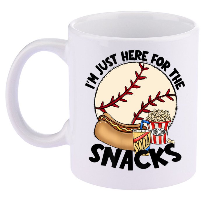 Retro I'm Just Here For The Snacks Funny Baseball Lover 11oz C Handle Ceramic Mug