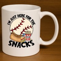 Retro I'm Just Here For The Snacks Funny Baseball Lover 11oz C Handle Ceramic Mug