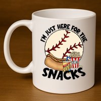 Retro I'm Just Here For The Snacks Funny Baseball Lover 11oz C Handle Ceramic Mug