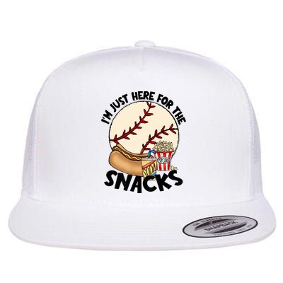 Retro I'm Just Here For The Snacks Funny Baseball Lover Flat Bill Trucker Hat